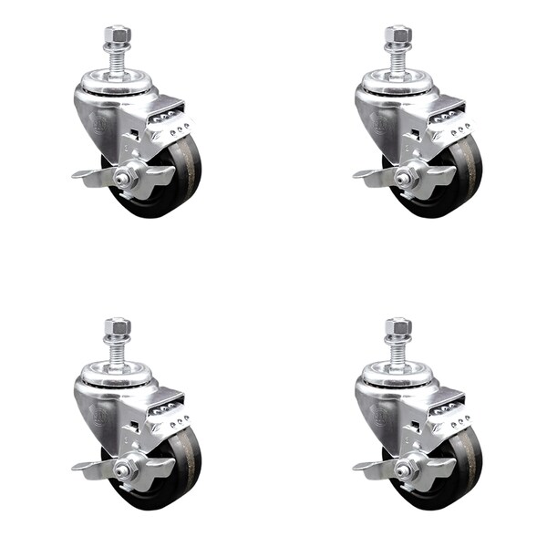 Service Caster 3.5 Inch SS Phenolic Wheel Swivel 3/8 Inch Threaded Stem Caster Set Brake SCC SCC-SSTS20S3514-PHS-TLB-381615-4 - main